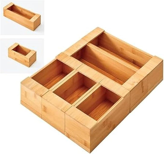 Copco Set of Resealable Storage Bag Organizers for Gallon, Quart, Sandwich and Snack Size featuring Wide Opening for Easy Bag Dispensing, Set Can be Broken Apart for Space Saving, Bamboo In Drawer