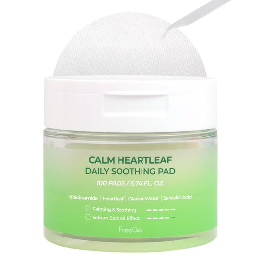 FreeGo Calm Heartleaf Daily Soothing Pad (100 Pads), K-Beauty Korean Skincare Facial Toner Pads for Sensitive or Pimple-Prone Skin, Instant Soothing Skin Repair, Korean Skin Care for Dark Spots