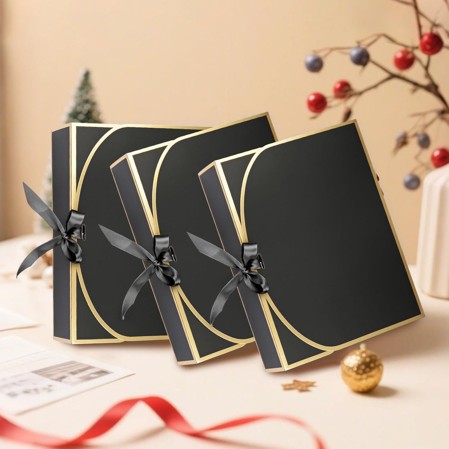 WLUSEAXI 10Pack Black Gift Boxes, 10.6x7.8x3.1Inch Bridesmaid Proposal Box with Ribbons, Gift Boxes with Lids for Presents, Mother's Day, Wedding, Groomsmen Proposal, Birthday Party