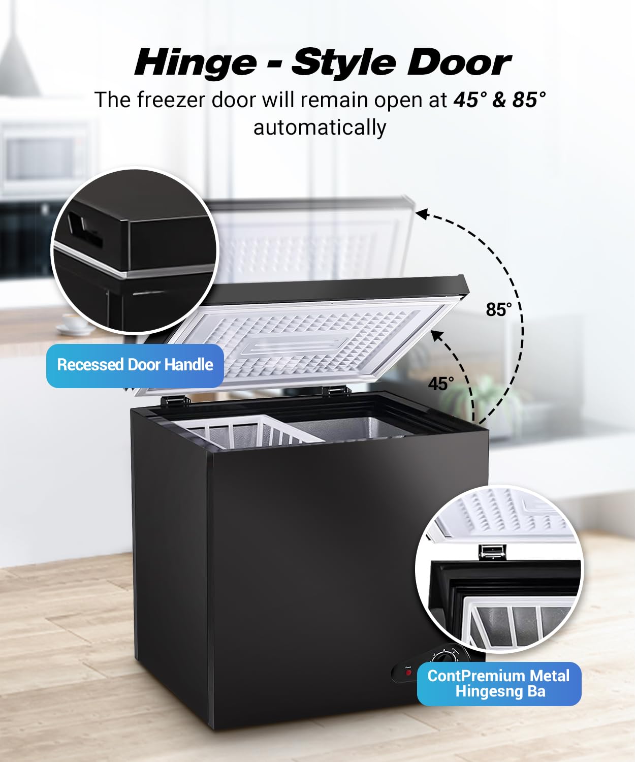 Compact Chest Freezer, 5.0 Cu Ft Deep Freezer with Removable Storage Basket, Mini Freezer with 7 Temperature Levels Thermostat, Black Top Open Door Freezer Ideal for Home, Kitchen & Office