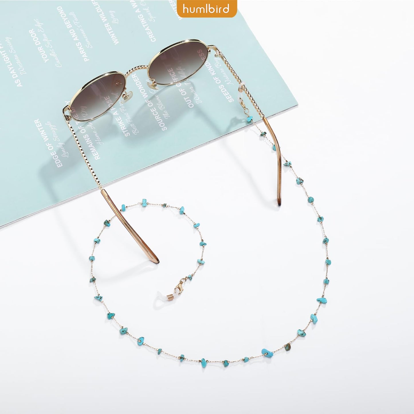 humlbird Eyeglass Chains for Women Stylish Glasses Lanyard Sunglass Chain Natural Crystal Mask Chain Eye Glasses Strap Blue