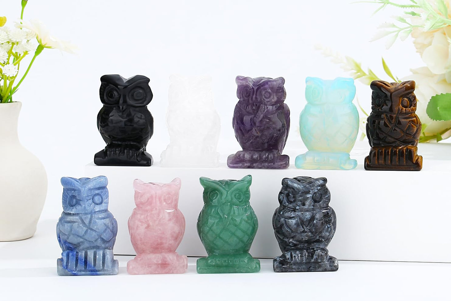 YATOJUZI 2” Owl Decors Natural Black Labradorite Crystals Stones Cute Decor Polished Hand-Carved Sculpture Statue Figurines Gemstone Home Office Desk Decoration Reiki Energy Gifts