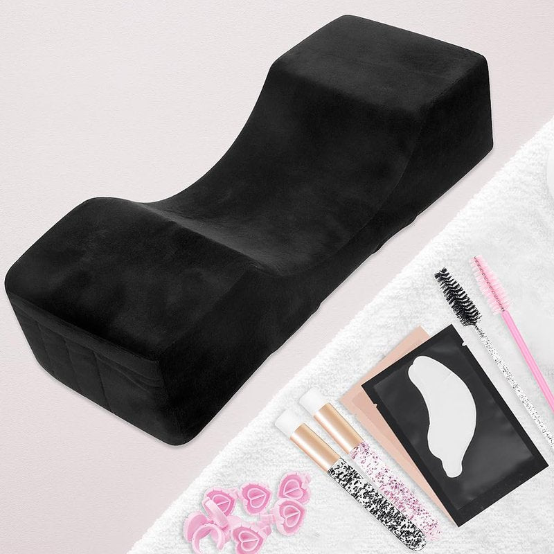Beauty Salon Eyelash Extension Velvet Lash Pillow Beauty Salon Memory Foam Neck Pillow for Lash Extension Grafting Make Up Side Pockets for Tools(Black,2Pack)