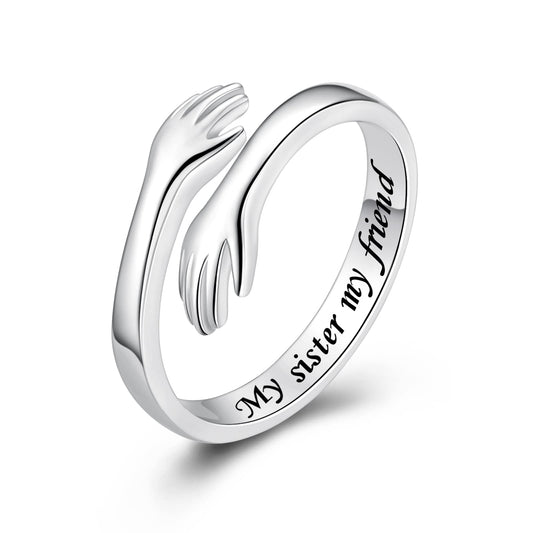 ACJFA 925 Sterling Silver Hug Ring for Women Teen Gilrs - Open Promise Ring Mothers Day Birthday Gifts for Daughters Mom Sister Wife Friends Grandma