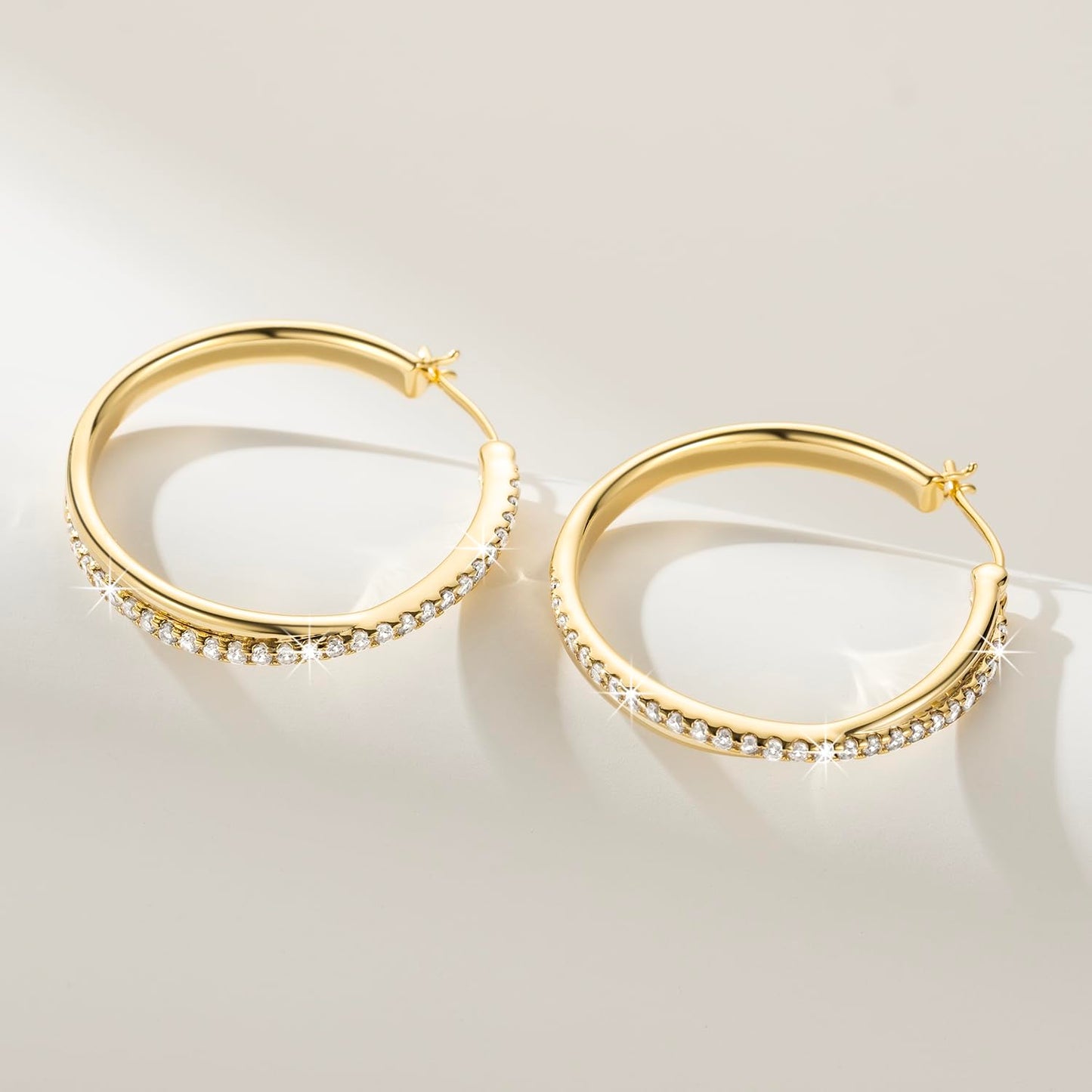 ELEBEST Hoop Earrings 14K Hoop Gold Earrings for Women Thick Large Diamond Hoops Earring Elegant X-shaped Gold Huggie Earring 30mm