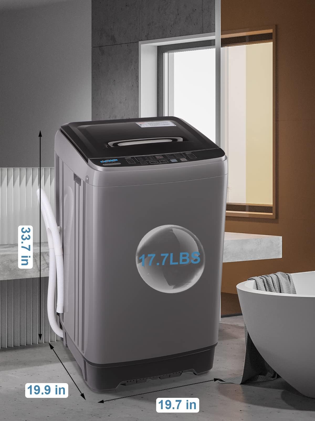Full-Automatic Washing Machine 17.7 lbs Small Compact Portable 10 Wash Program & 8 Water Level Compact Washer with LED Display Ideal for Apartments, RV, Camping, Grey