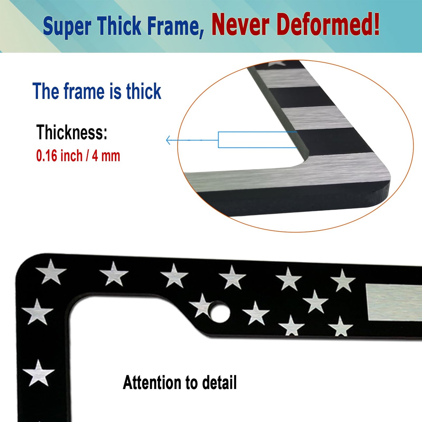 BGGTMO Black American Flag License Plate Frames- 2 Pack Front Rear Patriotic USA Stars and Stripes Aluminum Car Tag Holder with Screws