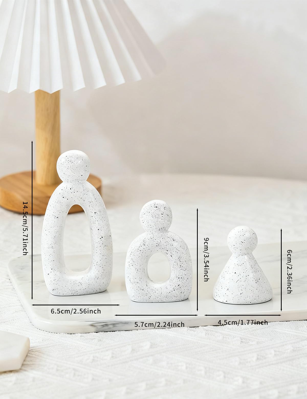 Joogour Abstract Family of 3 Figurines Modern Sculptures - Minimalist Home Decor for TV Stand, Bookshelf, Living Room | Decorative Accents and Gift Ideas as Knick Knacks for Shelves (White)