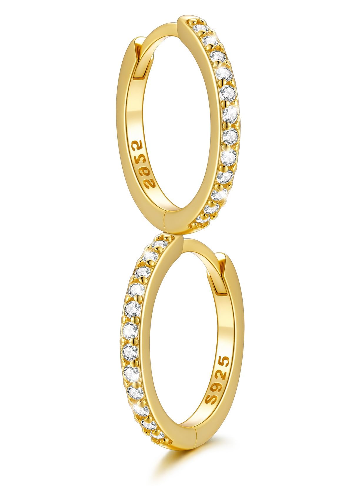 SILVERCUTE 925 Sterling Silver Huggie Hoop Earrings for Women,Hypoallergenic 14K Gold Plated Small Hoop Earring Cubic Zirconia Cartilage Earring Lightweight Huggies Earrings for Women,8/10/12mm