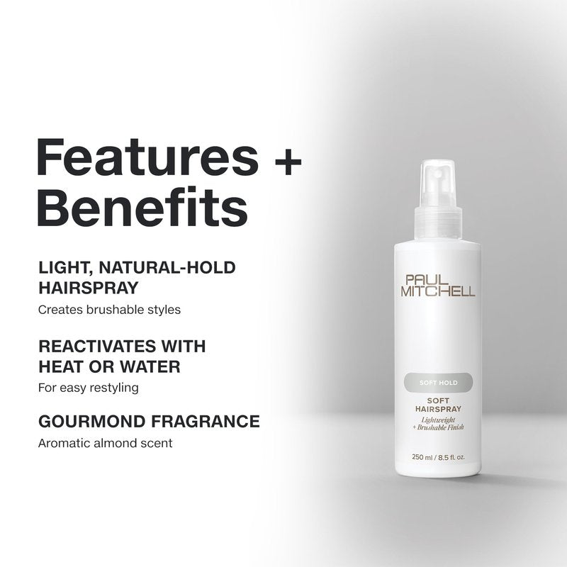 Paul Mitchell Soft Spray, Natural Hold, Touchable Finish Hairspray, For All Hair Types, 8.5 fl. oz