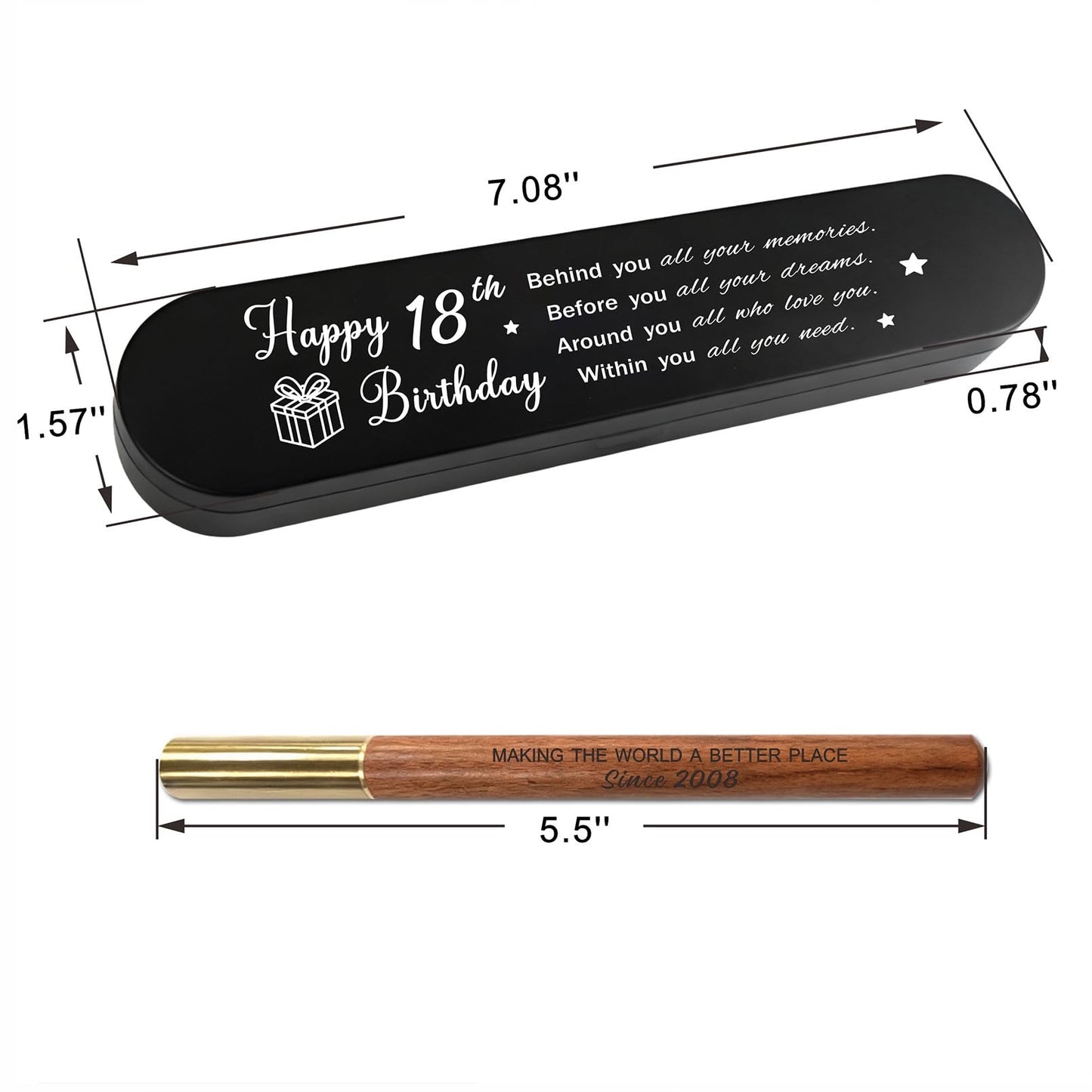 iyaone 18th Birthday Gift for 2008 Born - Engraved Wooden Gel Pen & Keepsake Box Set, Inspirational Gift for New Adult, 18 Year Old Birthday Present