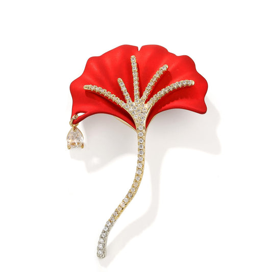 AILONMEI Floral Series Brooch Pins For Women Fashion Costume Pearl Flower Designer Broach & Pins Jewelry Christmas Gift (Ginkgo Leaf)