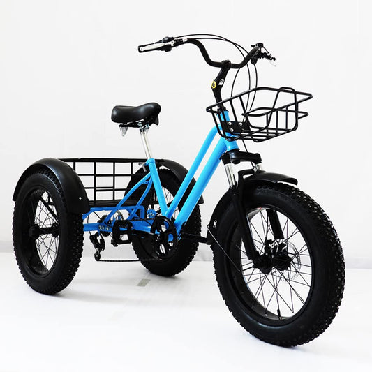 Adults Tricycle 7 Speed Fat Tyre Off Road Trike with Cargo Basket - City Mountain Bicycle for Leisure Cycling Seniors, Farm and Fruit Picking