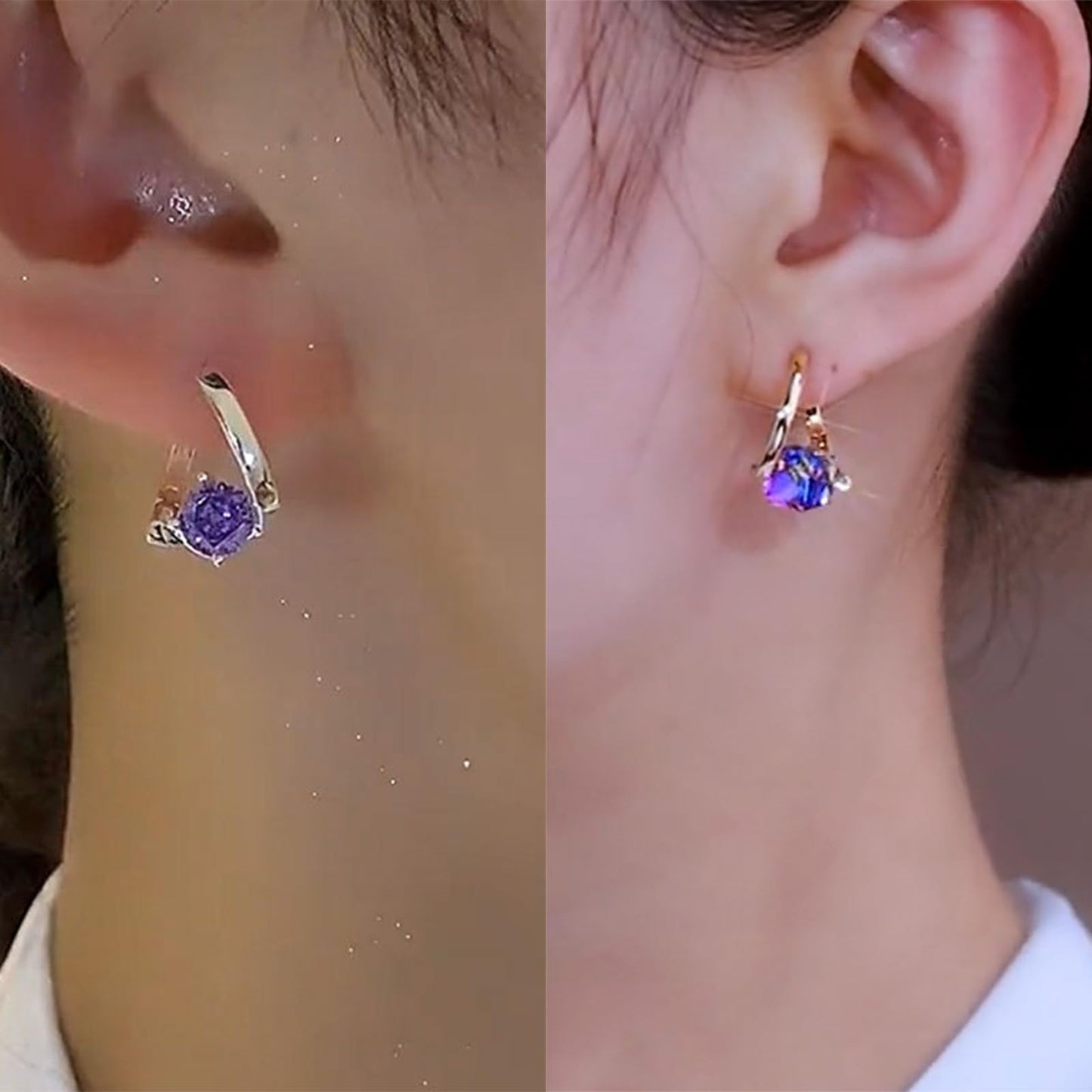 Halolux Lymphvity Germanium Earrings Atheniz Lymphatic Earrings Lymphatic Germanium Earrings Lymphatic Drainage Earrings Sparkle CZ Hoop Earrings for Women (2pair purple)