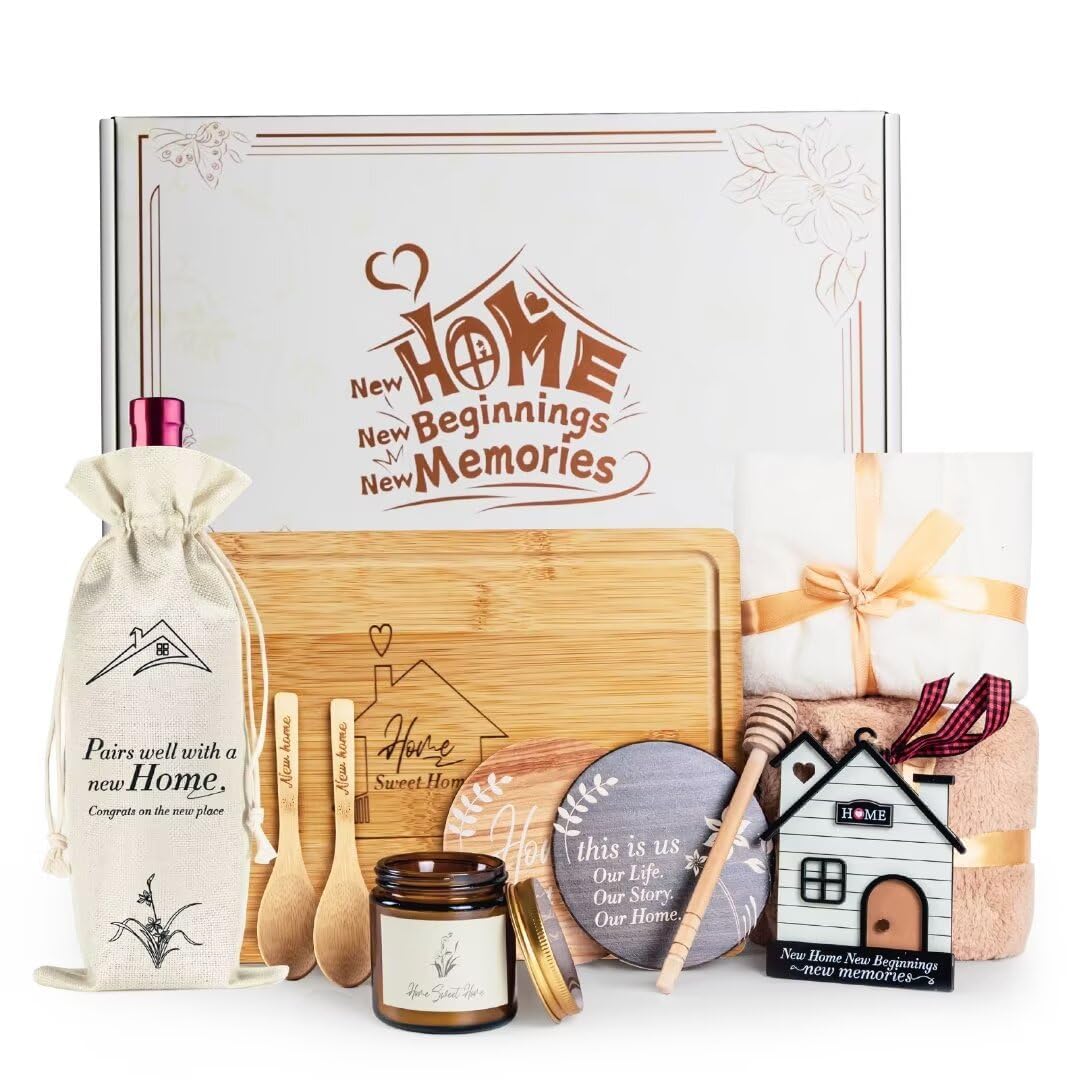 House Warming Gifts New Home, 11 Pcs Housewarming Gift Ideas Basket, Closing Gifts for Home Buyer, Couple, Women, New Apartment Homeowners