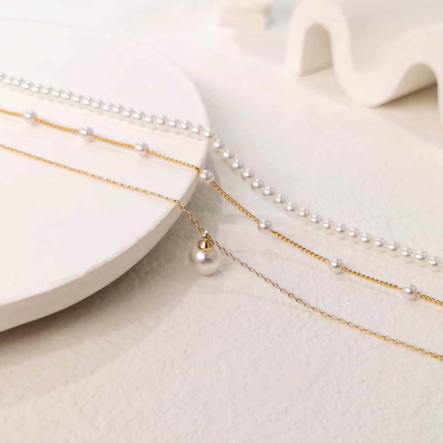 Zeffy Layered Gold Pearl Necklaces for Women 14K Gold Plated Dainty Layered Tiny Single Pearl Choker Trendy Cute Gold Necklace Stack Wedding Jewelry Sets for Women Bridesmaid Gifts