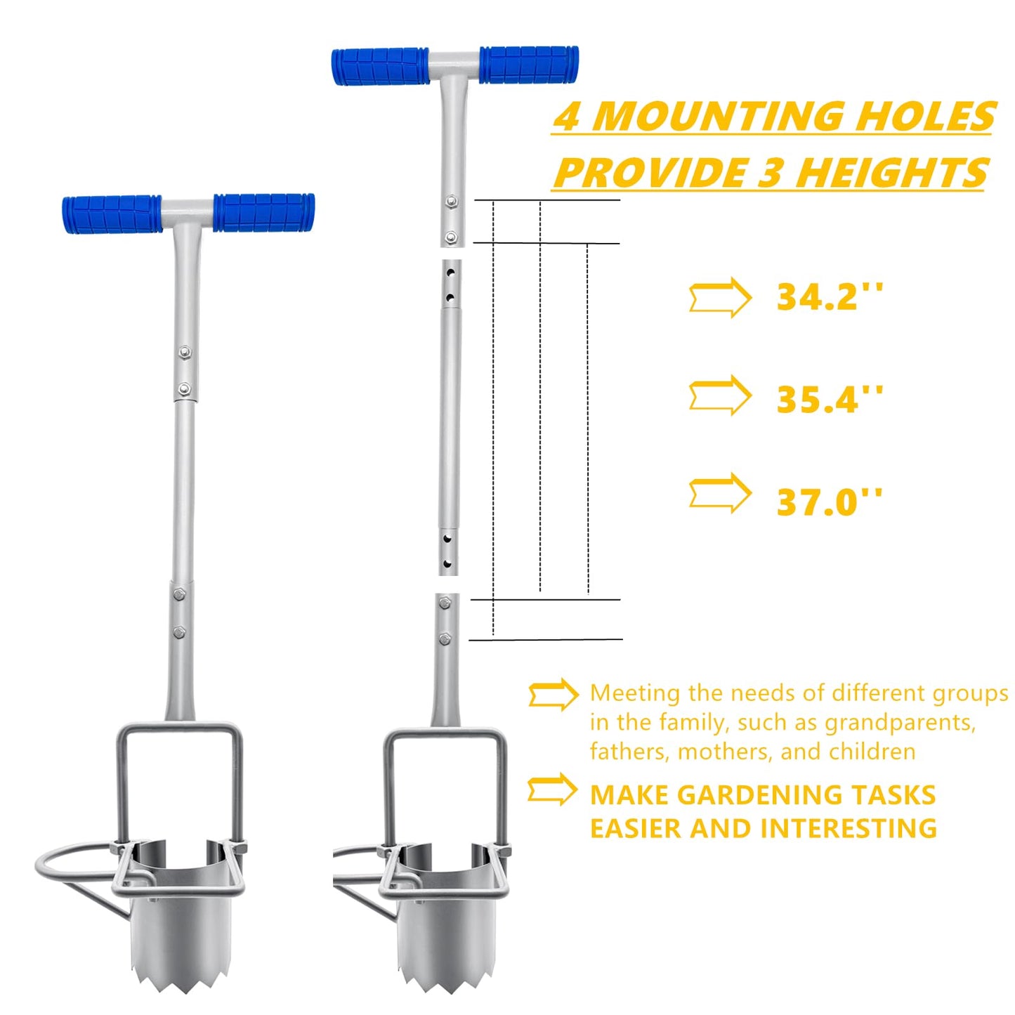 Updated Bulb Planter Long Handle for Digging, 5-in-1 Lawn and Garden Tool,sod Plugger Tool,Weeding,Soil Sampler, Transplanting,Sod Plugger Bulb Transplanting （Height Adjustable ）
