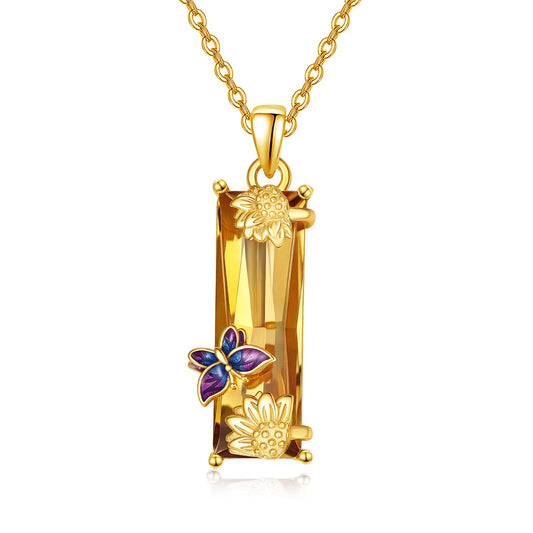 AENEAS Valentines Day Gifts for Women Her Sunflower Necklace for Women Sterling Silver Butterfly Pendant Necklace Citrine Sunflower Necklace Crystal Jewelry Sunshine Gifts for Her Wife