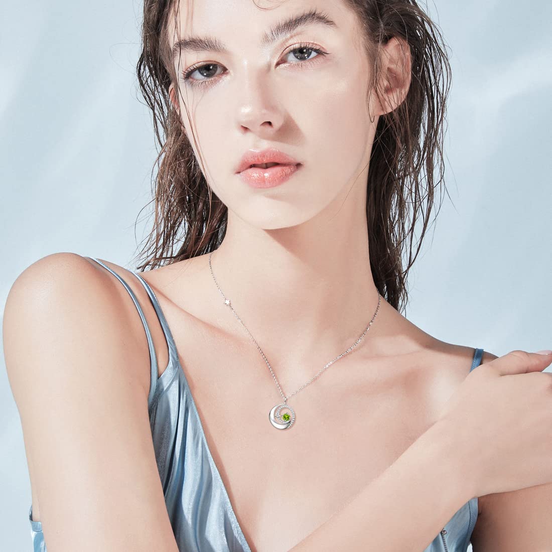 FANCIME August Birthstone Necklaces for Women Moon Star Pendant Peridot Necklace Sterling Silver Green Jewelry Birthday Anniversary Mothers Day Gifts for Mom Women Daughter, 16"+2"