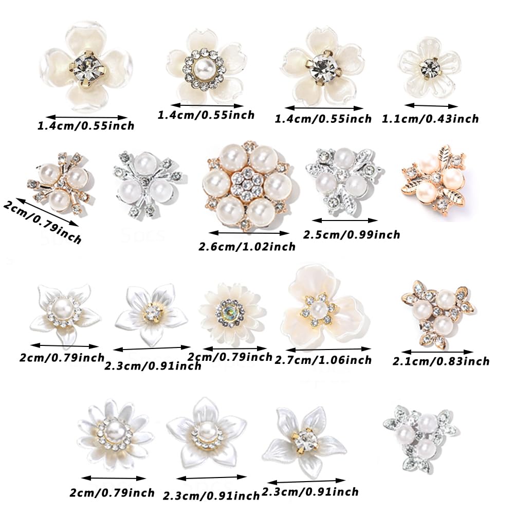PIPITREE 112PCS Rhinestone Buttons, Acrylic Faux Pearl Buttons, Flat Back Flower Embellishments for Crafts, Jewelry Making, DIY Wedding, Decoration, Clothes, Bags, Shoes, Christmas, Thanksgiving Gifts