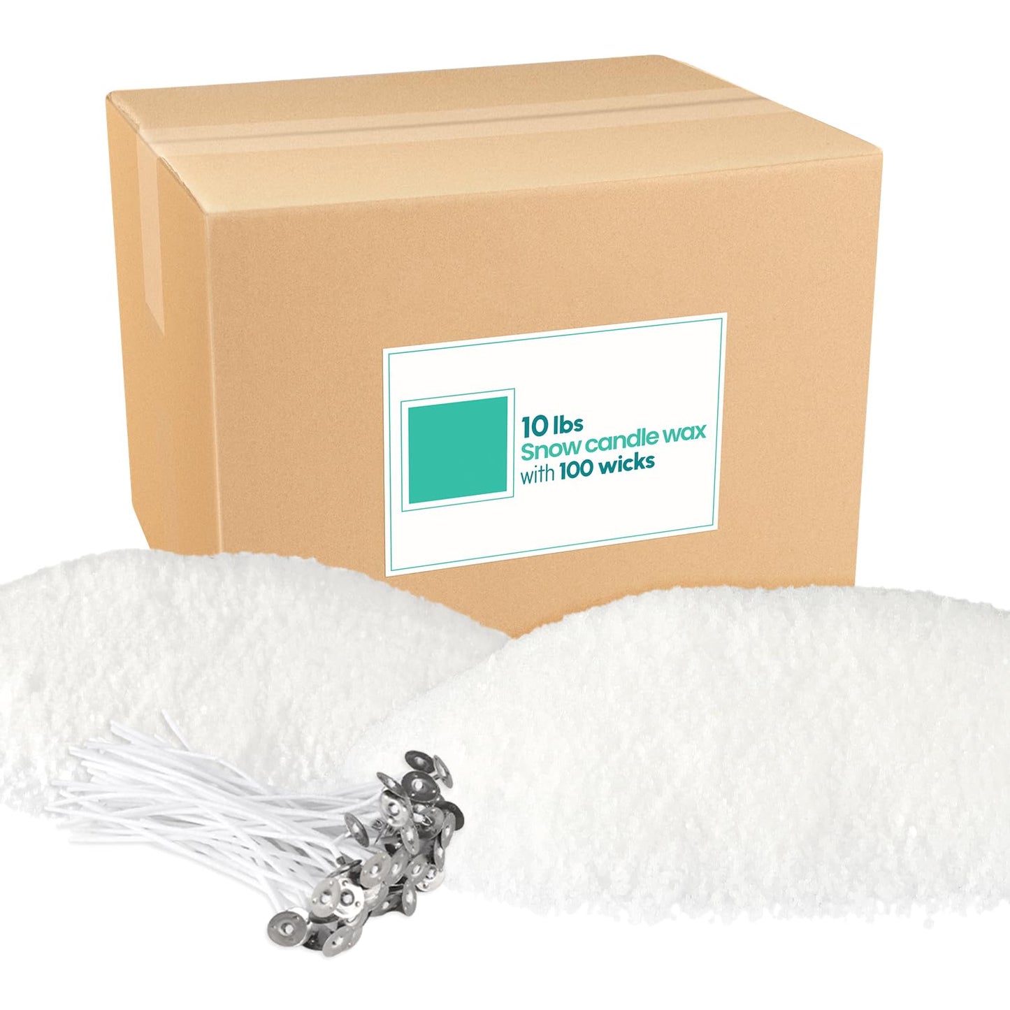 Wfmolcand 10 lb Natural Pearl Wax Sand DIY Set with 100 Wicks, Reusable, Continuous Burning, Unscented Candle Powder, Designed for Handmade Candles, Wedding Celebrations and Party Decorations