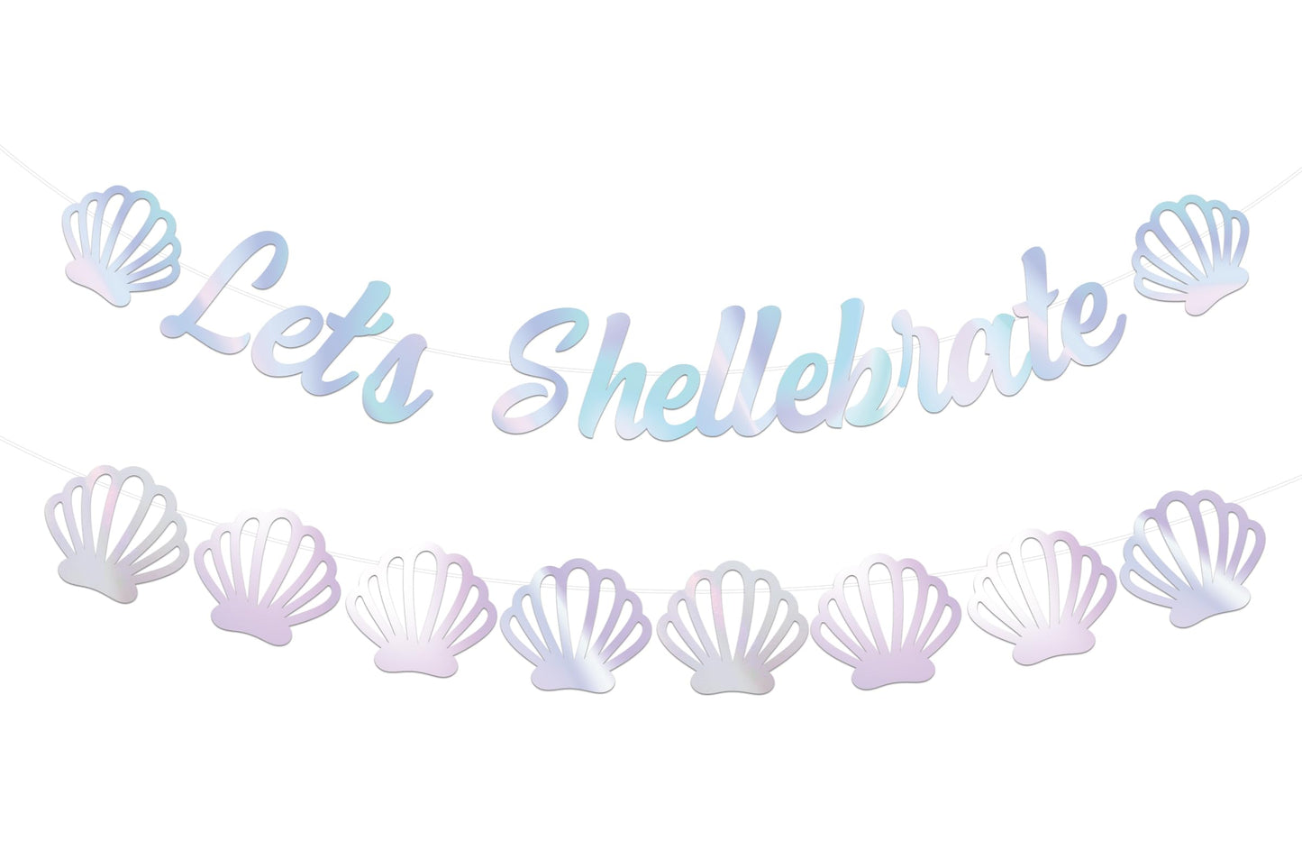 Let's Shellebrate Banner Iridescent Sea Shell Party Banner Under the Sea Mermaid Shell Garland for Girls Women Birthday Baby Shower Coastal Bachelorette Party Wedding Supplies