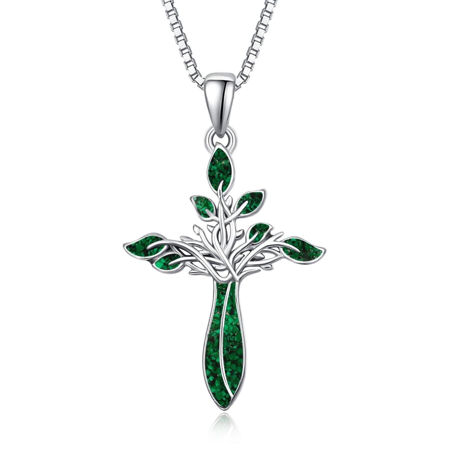 Dreamboat Green Cross Necklace for Women Sterling Silver Cross Pendant Tree of Life Necklace Malachite Faith Confirmation Gifts Christian Religious Jewelry for Mom