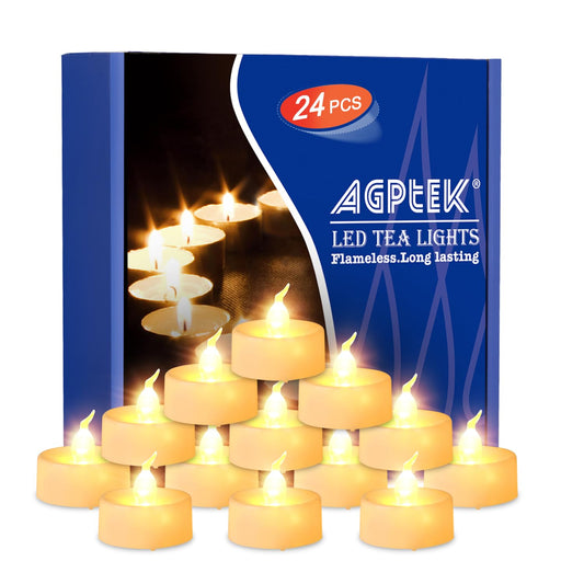 AGPTEK Timer Flickering Tea Lights,24 Pack Flickering LED Candles with Timer Battery-Operated Flameless Tealight Candles for Wedding Holiday Party Home Decoration-Warm White