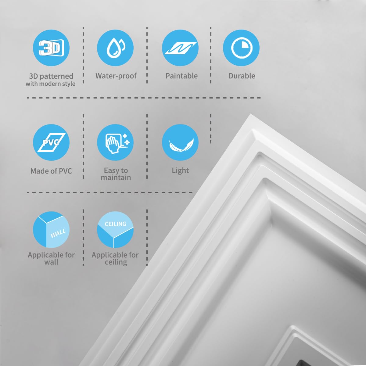 Art3d Drop Ceiling Tiles, 24x48in. White (12-Pack), Polyvinyl Chloride (PVC), Glue Down