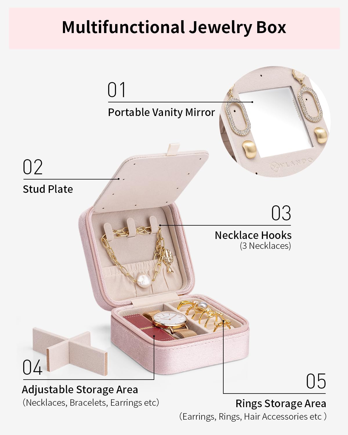 VLANDO Holidays Gifts, Travel Jewelry Organizer, Necklace Organizer Earrings Ring Organizer, Travel Wedding Gifts for Women Travel Essentials - Letter S, Pink
