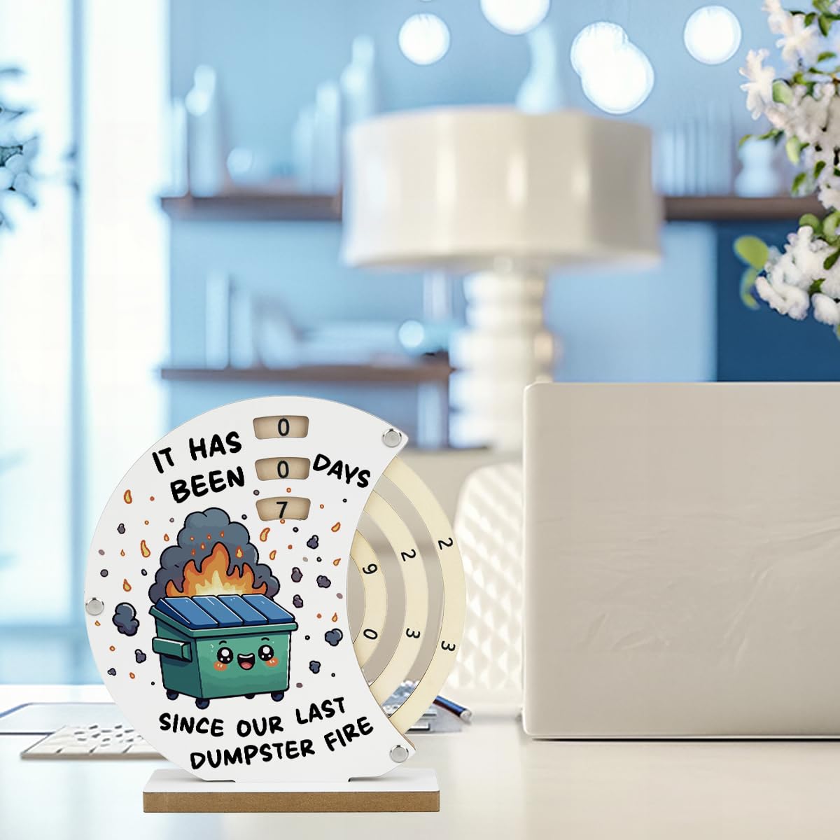 Funny Dumpster Fire Desk Accessories Manual Rotating Wooden Office Decor Dumpster Fire Gifts for Women Men Boss Leader Coworker Admin Day Secretaries Day Decor 7 × 6.7 inch