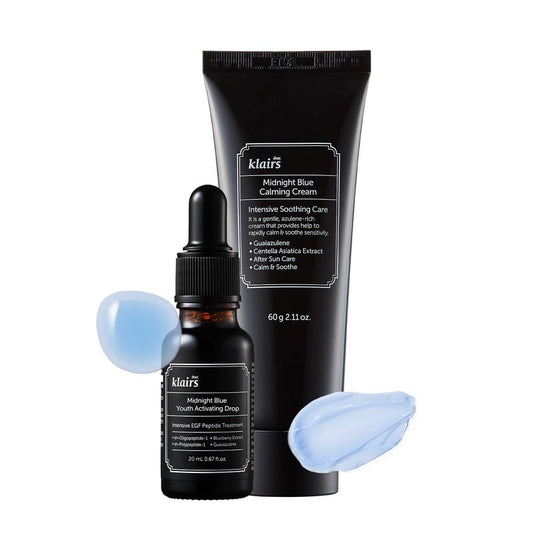 DearKlairs After-Sun Care Duo Kit, Midnight Blue Calming Cream + EGF Blue Drop Set, Soothing, Fast Absorbing, Light Texture for Easy Use, Sensitive Skin Friendly