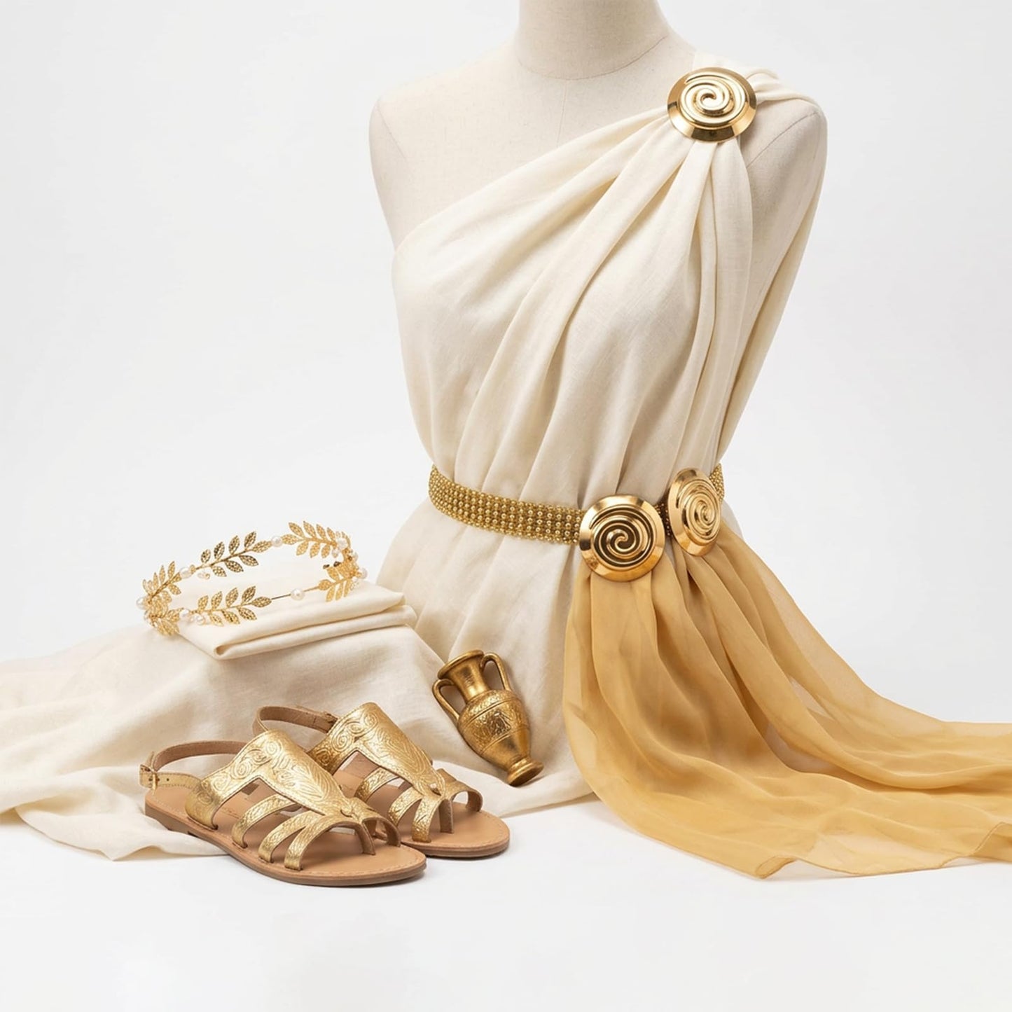 3 Pcs Greek Goddess Costume Brooch Pins Set - Golden Spiral Princess Dress Up Accessories for Women, Roman Toga Party Jewelry & Halloween Cosplay Supplies 2.3 Inch
