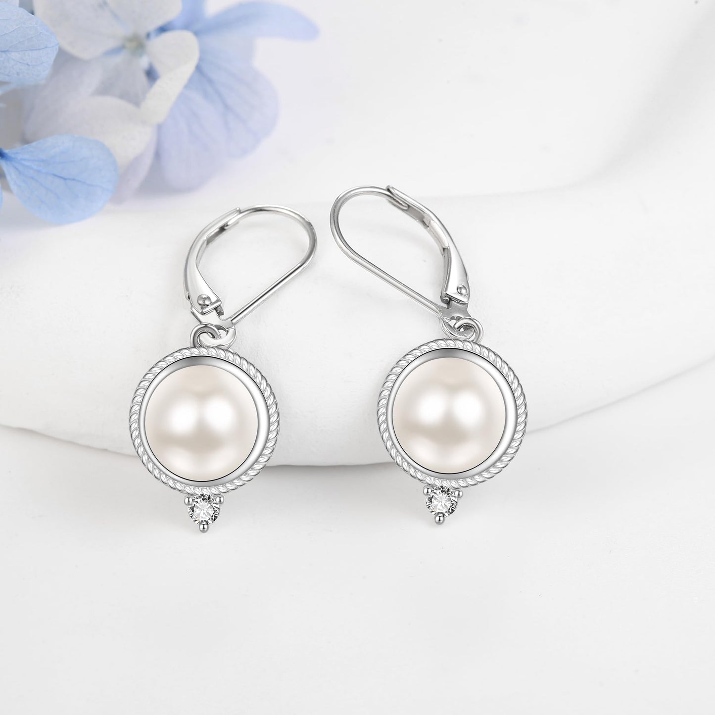 POPLYKE 925 Sterling Silver Pearl Leverback Earrings for Women Fresh Water Pearl Dangle Earrings Pearl Jewelry Gifts Birthday Hypoallergenic
