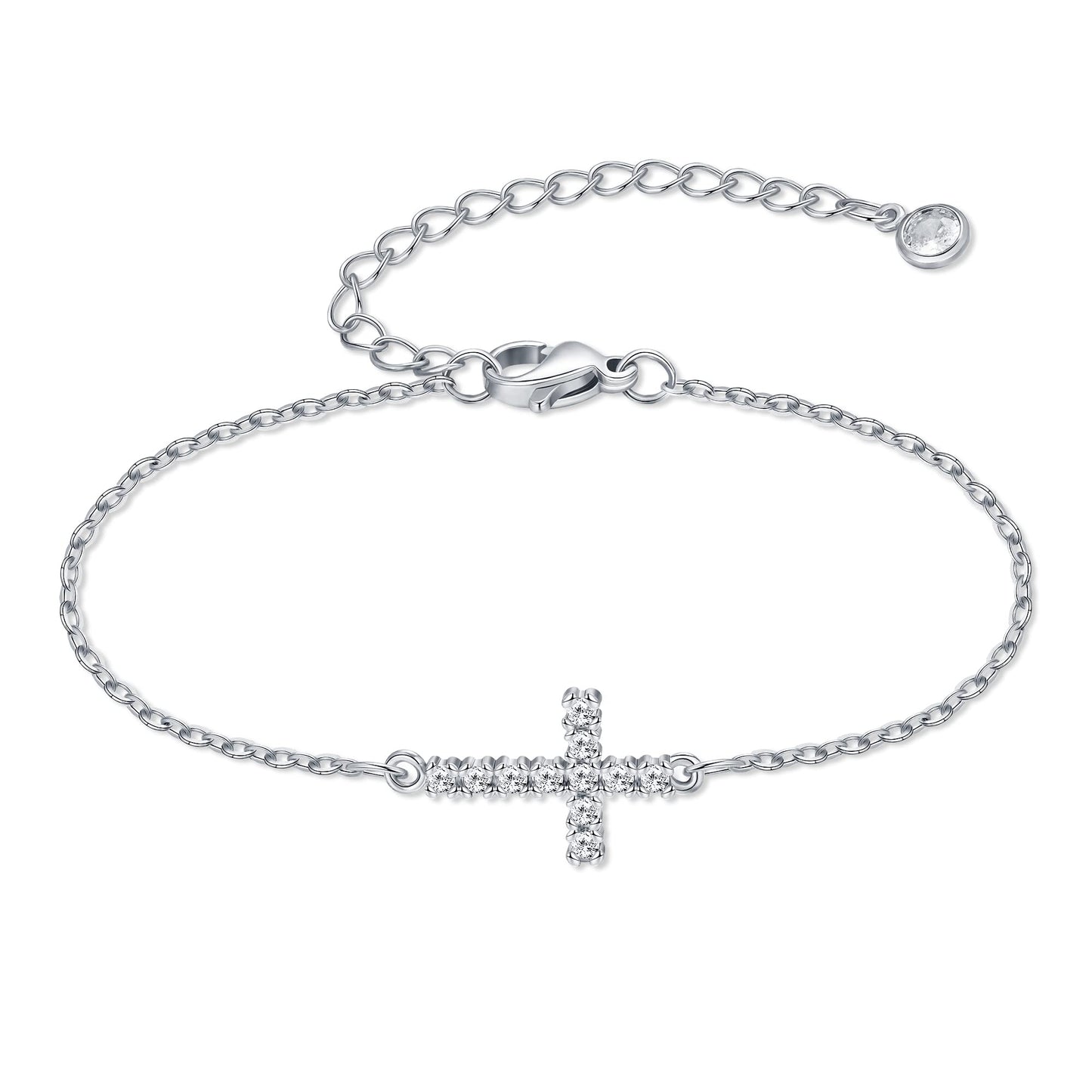 Tewiky Cross Bracelet for Women Dainty 14k Gold Plated Cubic Zirconia Cute Tiny Bracelet Confirmation Gifts for Women