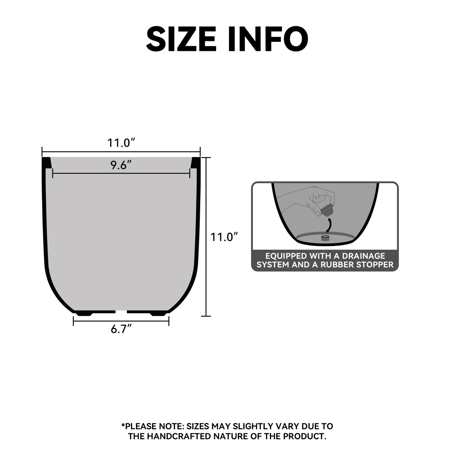 Kante 11.0" Round Concrete Planter, Large Cylinder Plant Pot with Curved Bottom and Drainage Hole, for Indoor and Outdoor Use – Garden or Patio, Weathered Concrete Finish with Painted Interior