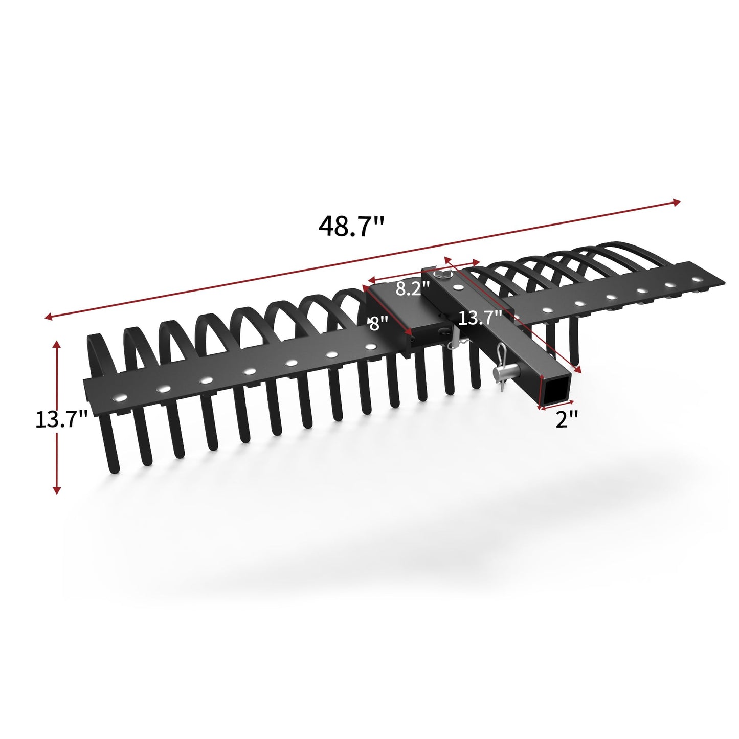 YITAMOTOR 48" Tow Behind Landscape Rake, 2" Receiver Lown Dethatcher Rack with 17 Steel Tines for ATV/UTV & 3-Point Hitch Systems Tractor, for Leaves, Debris, Grass, Pine Needles