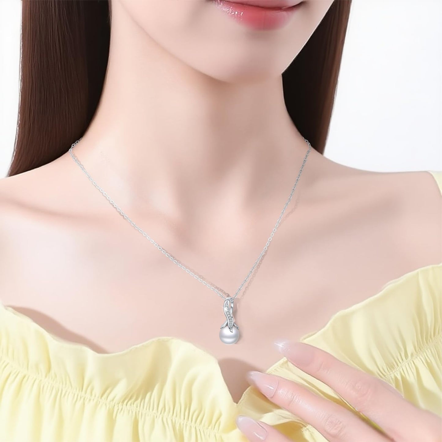 10mm Pearl Necklace 925 Sterling Silver Jewelry 5A Cubic Zirconia Pendant Necklace Best Gifts for Mom Women Girlfriend Grandma Friend Lover Her Wedding Birthday Anniversary Engagement Valentine's Day