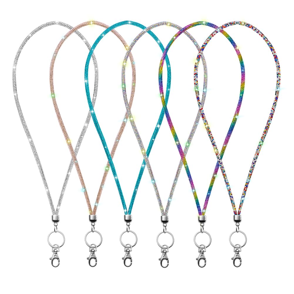 SAVORI Key Lanyard For Women, Rhinestone Lanyard Bling ID Card Holder Cute Neck Lanyard with Metal Clasp Keyring (6 Set)