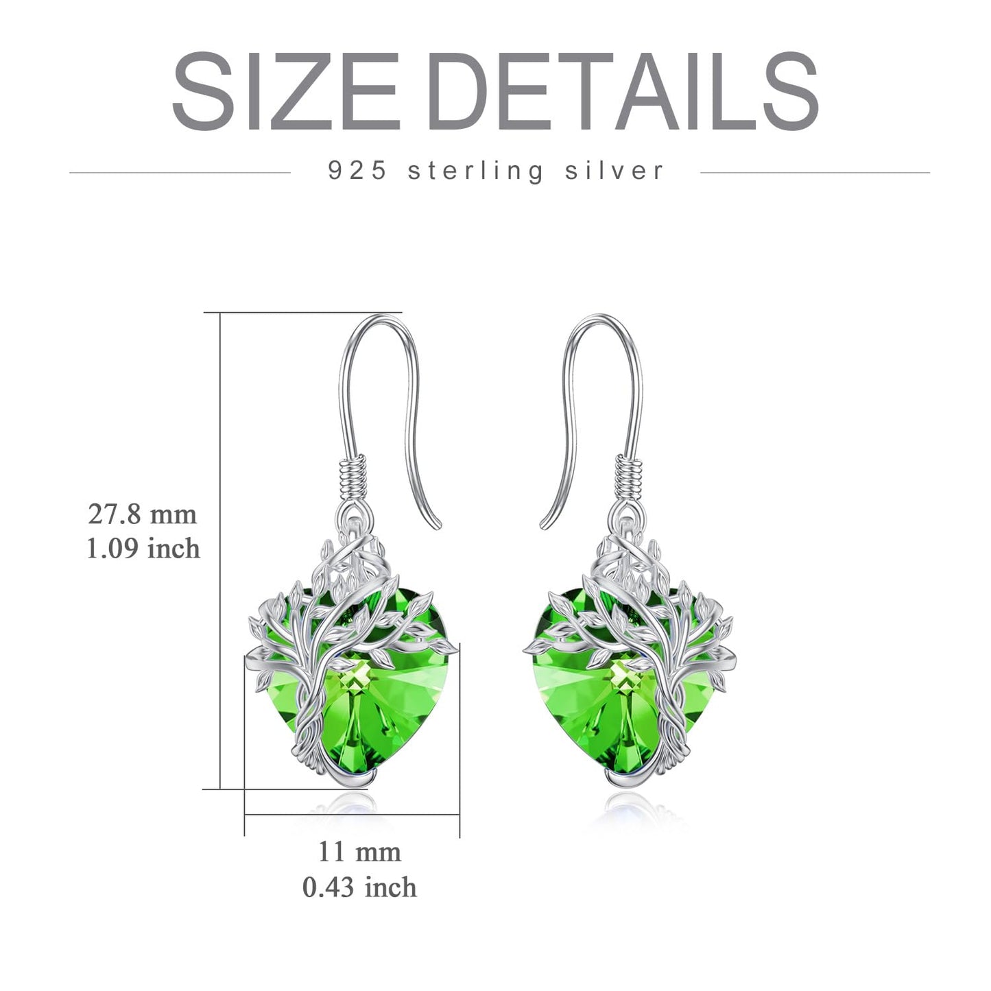 TOUPOP Heart Emerald Earrings Sterling Silver Tree of Life Earrings May Birthstone Jewelry Birthday Mothers Day Gifts for Women Mom Her