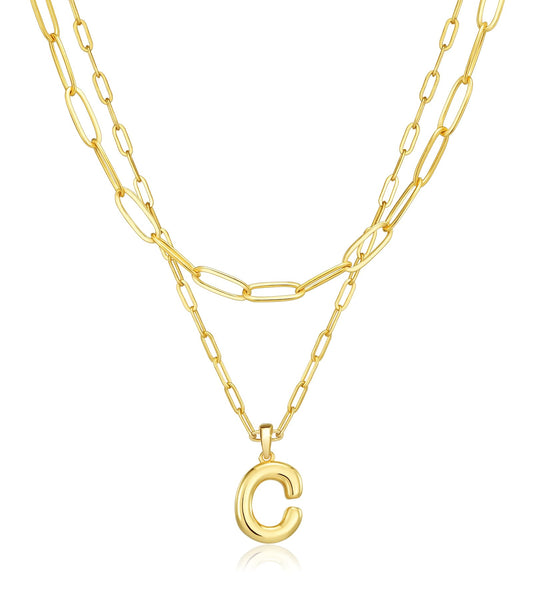 adoyi Gold Heart Initial Necklaces for Women Hers Dainty 14K Gold Plated Heart Layered Letter C Pendant Necklace Stack Jewelry Birthday Valentines Gifts for Women Mom and Wife