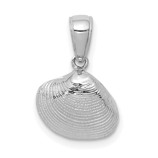 14k White Gold Seashell Pendant for Women - Clam Shell Design Ocean Jewelry with Coastal Charm, Beach Necklace Featuring Nautical Pendant and Marine Detail - Summer Accessory for Sea-Inspired Style