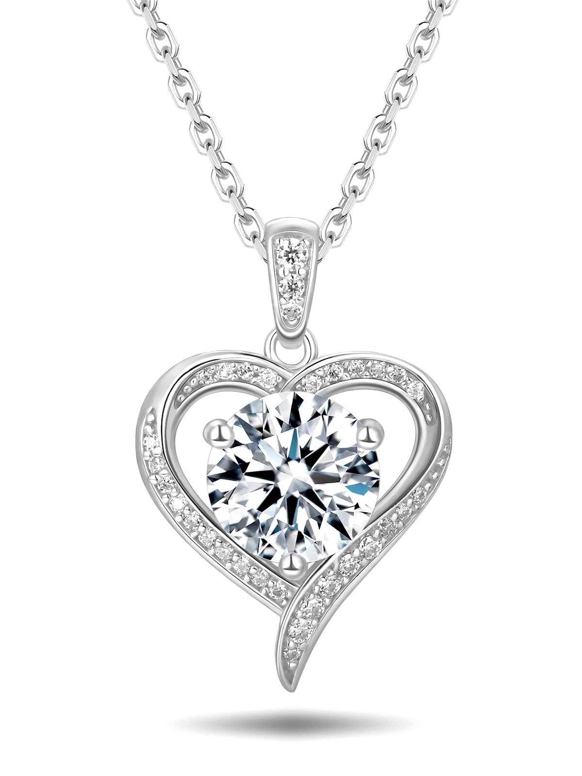 CYW 1 Carat Moissanite Heart 925 Sterling Silver Pendant Sparkle Necklace for Women Valentine