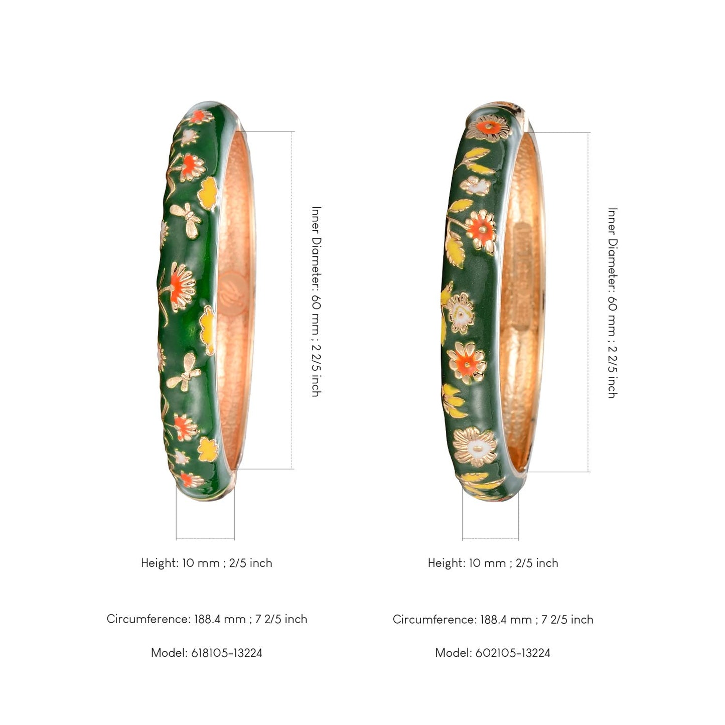 UJOY Vintage Cloisonne Bangles Bracelet Enamel Floral Spring Cuff Clasp Indian Jewelry for Women 55A18-55A120 Green