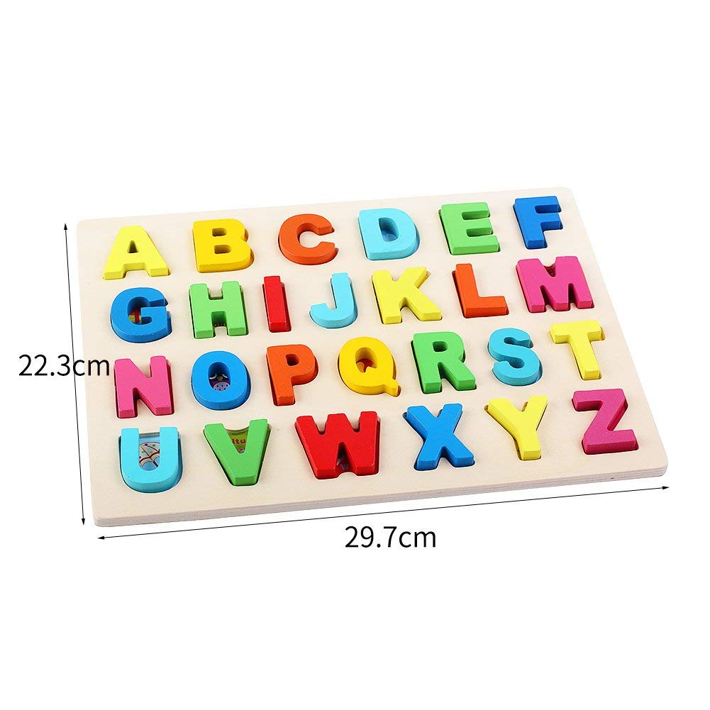 QZMTOY Wooden Puzzles for Toddlers, Wooden Alphabet Number Shape Puzzles Toddler Learning Puzzle Toys for Kids, 3 in 1 Puzzle for Toddlers, Age 3+ (Set of 3)