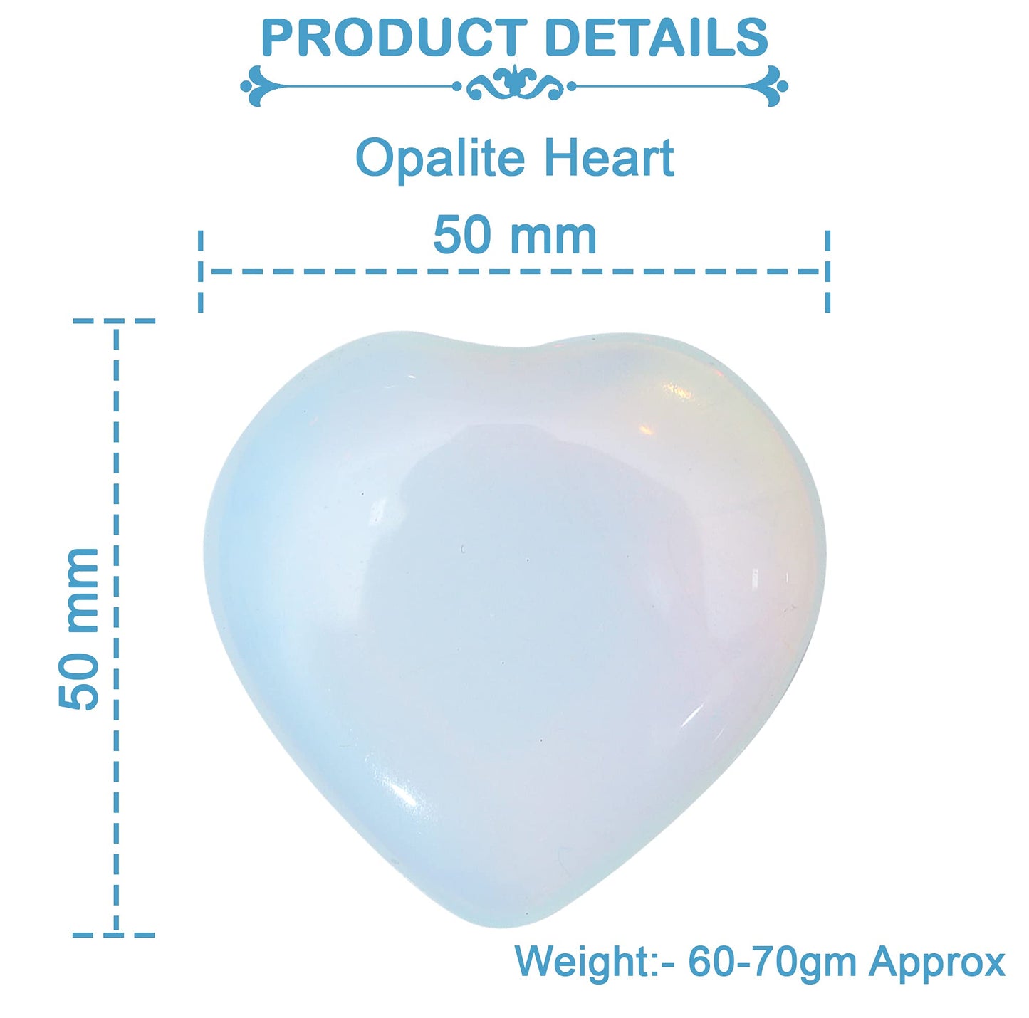 Crocon 50mm Opalite Heart stone Big Heart Shape Puff Stones Set 450+ Carats Pocket Crystal Healing Tumble Collection Palm Worry Stone Good Luck Charm Meditation Gift Craft Home Decor