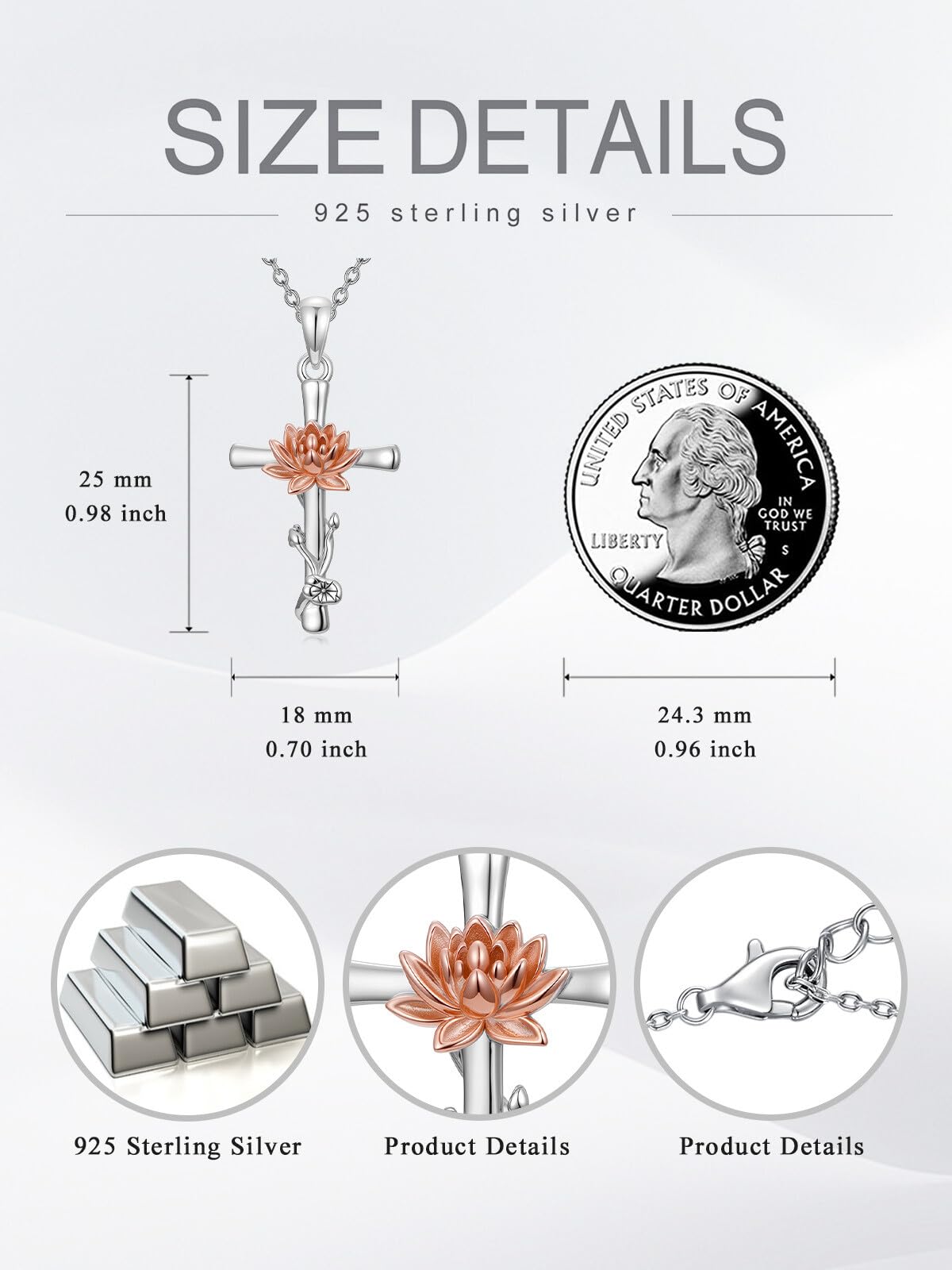 Cargari Lotus Flower Cross Necklace 925 Sterling Silver Lotus Pendant Necklace Floral Religious Jewelry Gift for Women