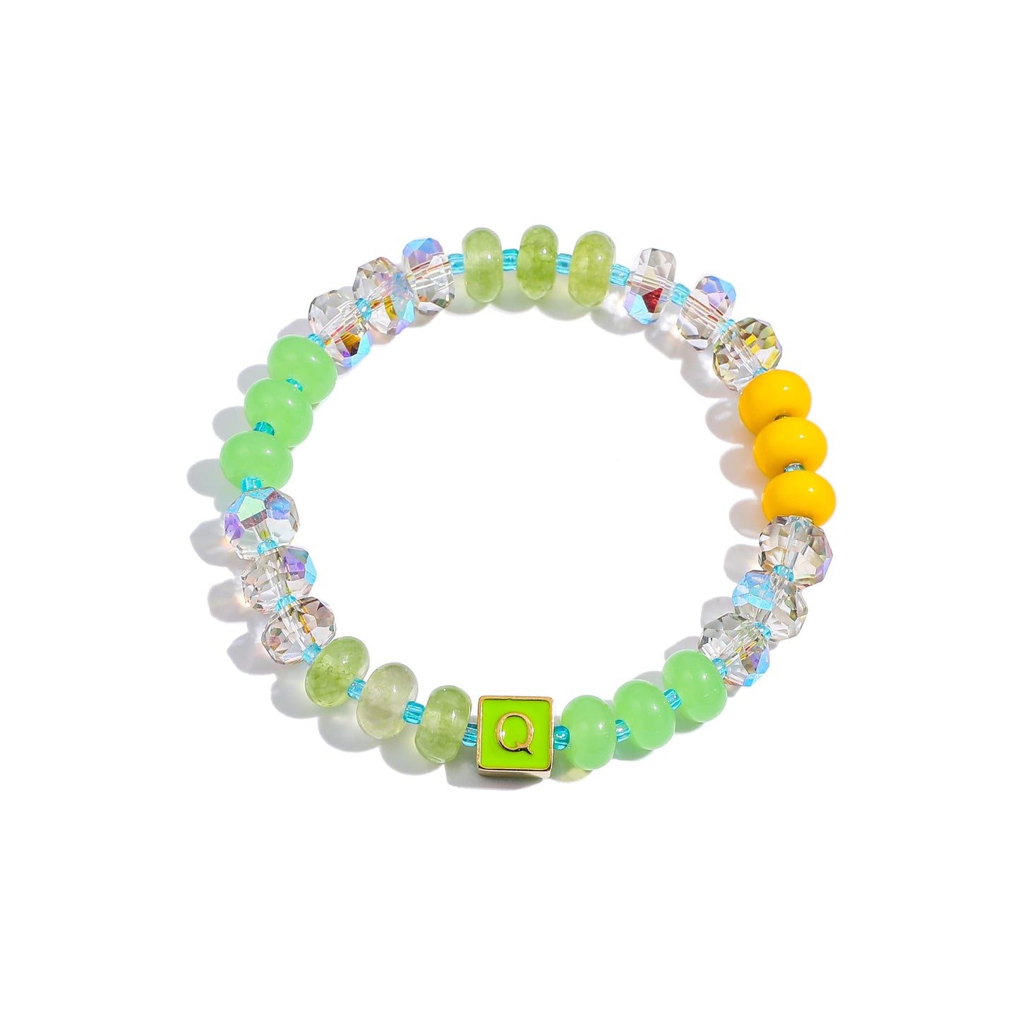 SLYAIH Colorful Beaded Initial Bracelets for Women Boho Crystal Beaded Elastic Stretch Bracelet A-Z Letter Bracelet Handmade Jewelry Gifts for Women