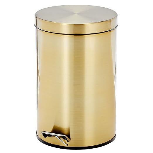 mDesign Tall 3.2 Gallon/12 Liter Round Metal Step Trash Can Wastebasket, Garbage Container Bin fo Kitchen, Bathroom, Home - Removable Liner Bucket - Soft Brass