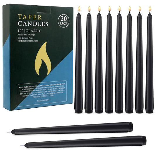 20 Pcs Black Taper Candles, 10×7/8 Inch Dark Candlesticks, Great for Christmas Halloween Dinner Party and Emergency